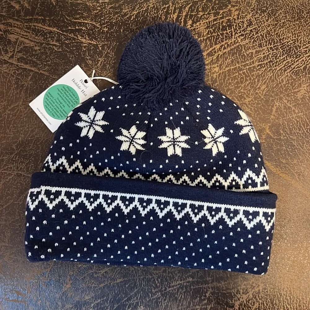 Pinyin Hat/Beanie Navy With White Snowflakes-NWT